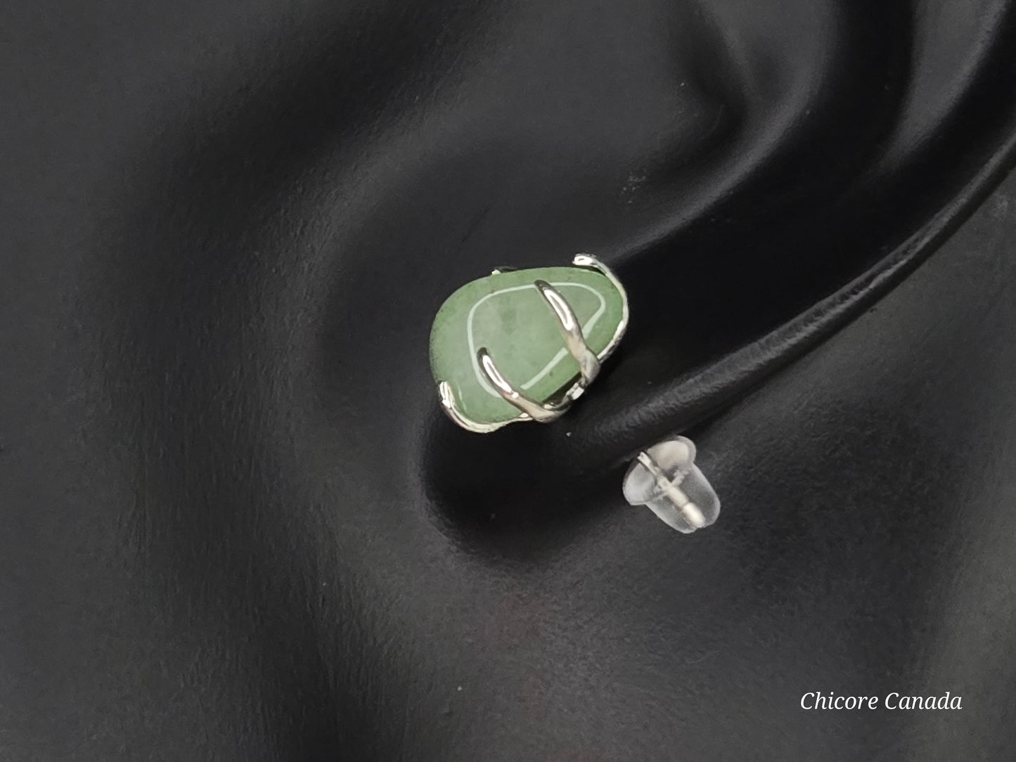 Handcrafted Silver Stud Earrings Featuring Genuine Jade