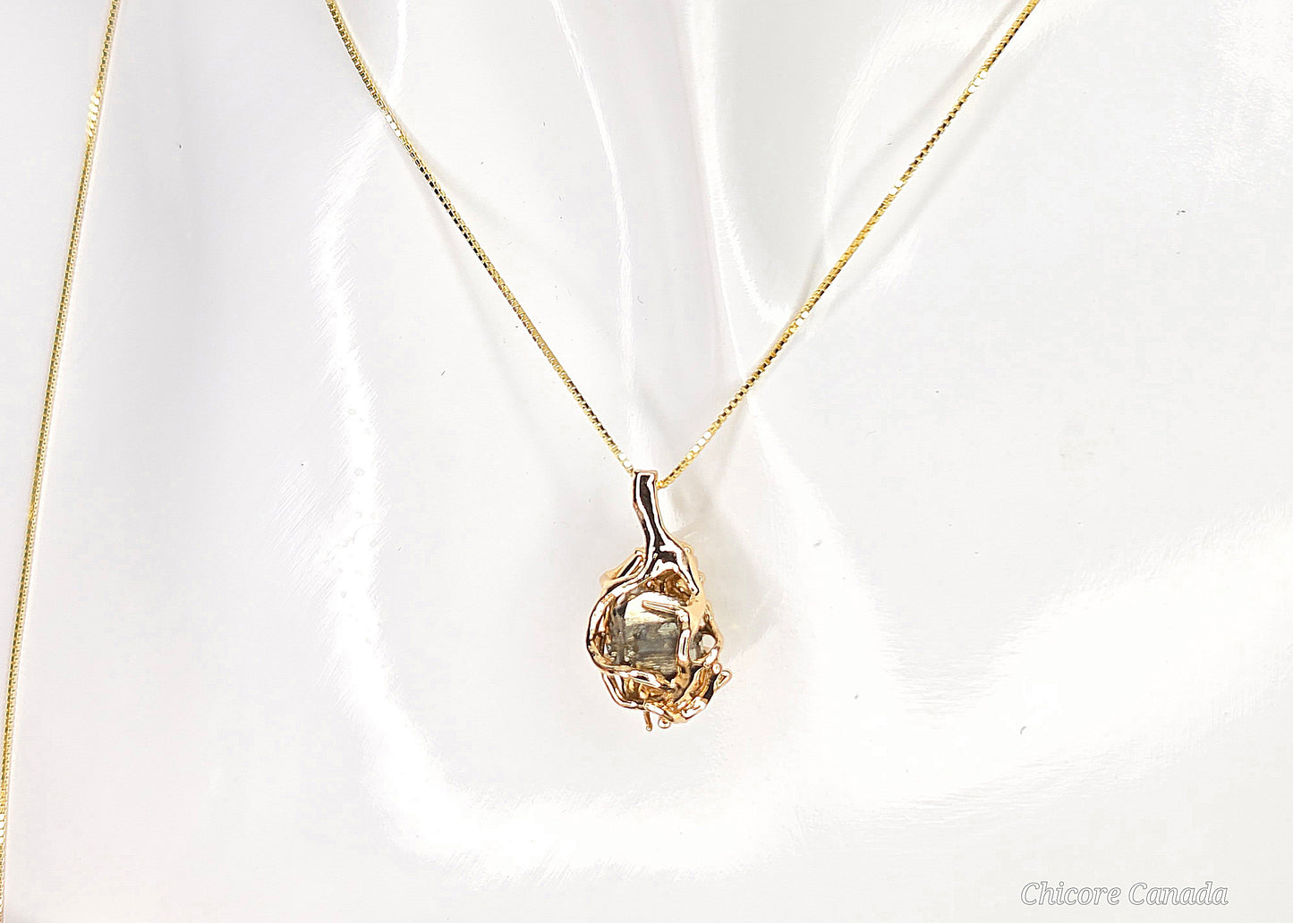 Golden Elegance – Handmade Raw Pyrite Pendant with Sterling Silver Chain