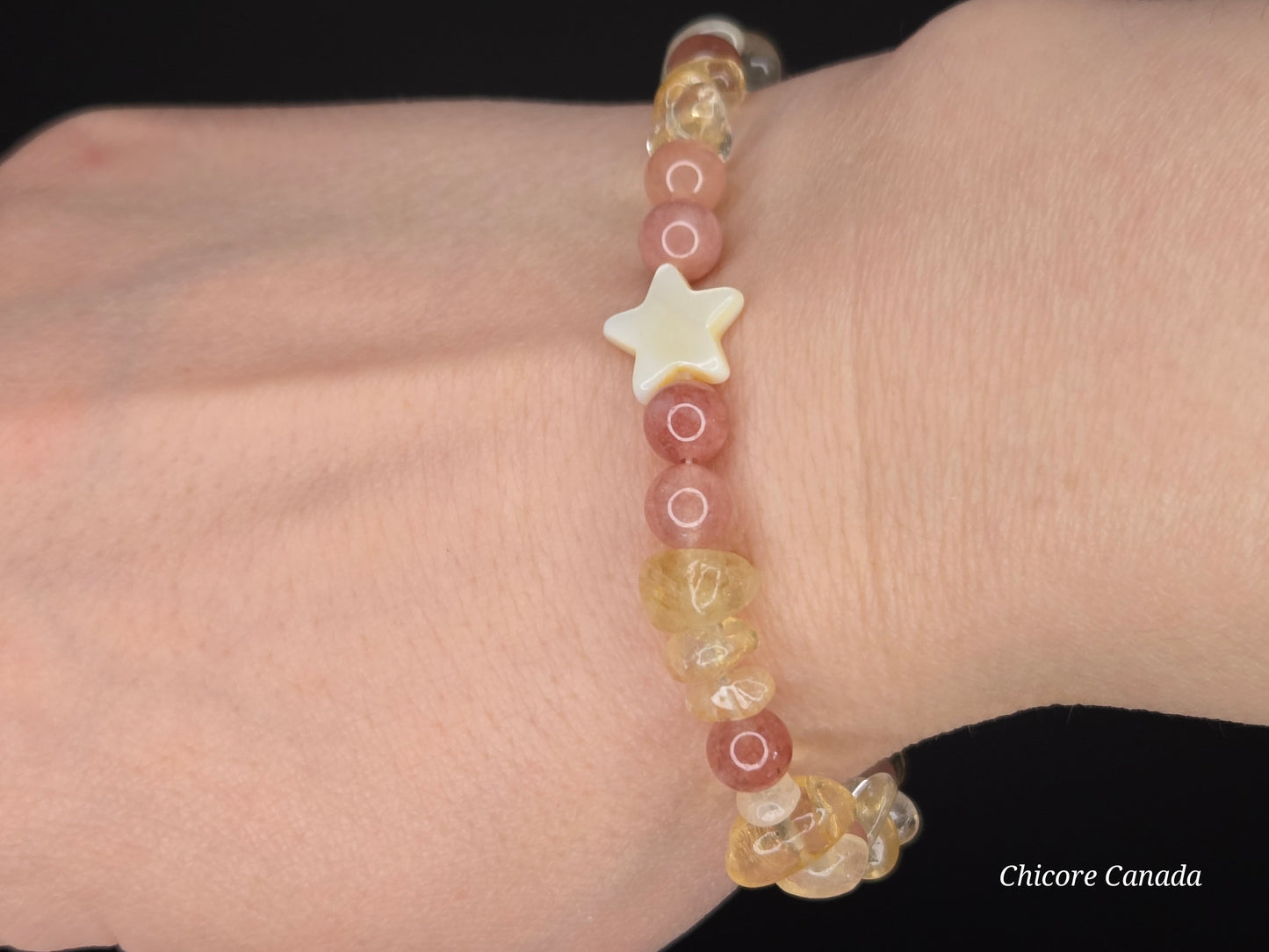 Citrine & Sunstone Bracelet with Macaroon Shell Star – Sunshine on Your Wrist