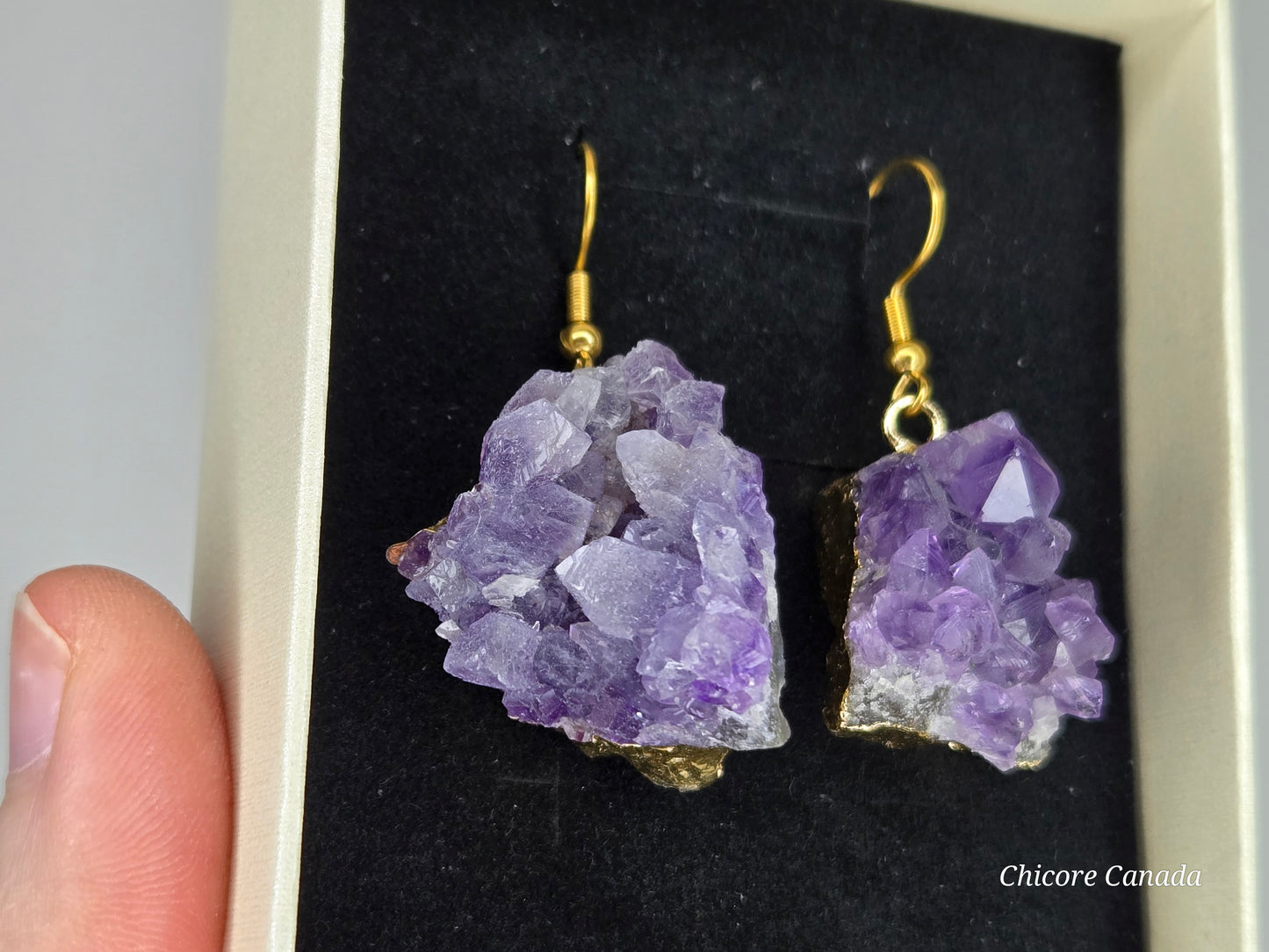 Nature’s Spark: Raw Amethyst Cluster Drop Earrings