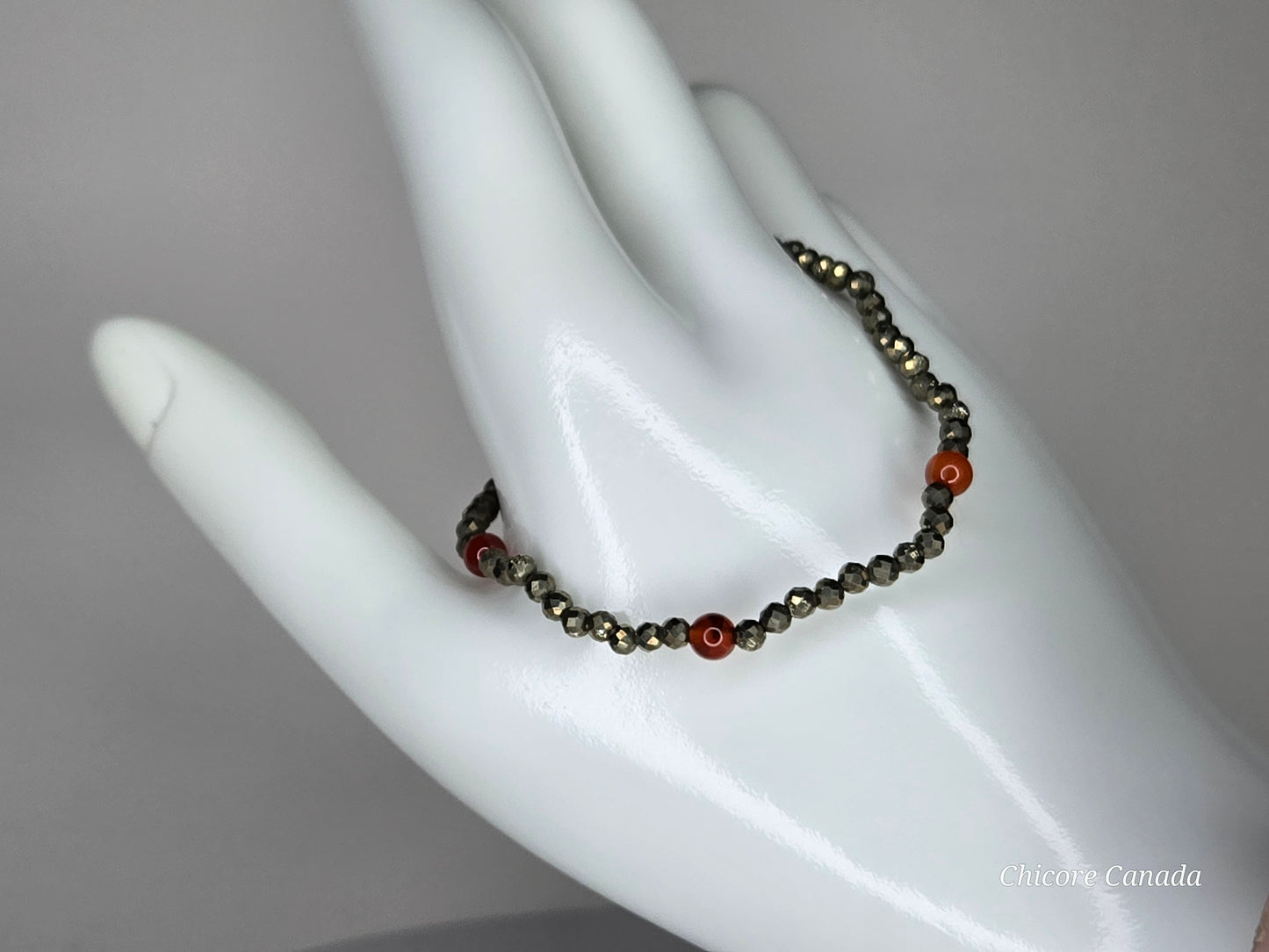 Dainty Pyrite Bracelet with Carnelian Accents – Confidence & Vitality Boost