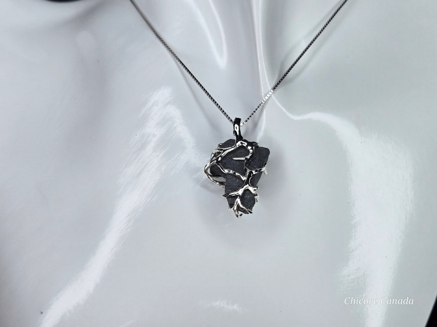 Raw Natural Hematite Stone Handmade Pendant with Adjustable 925 Sterling Silver Necklace