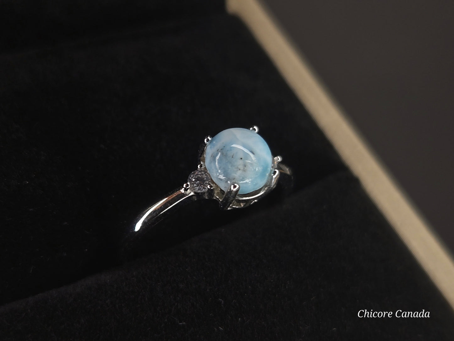 Elegant Sterling Silver Gemstone Jewelry - Handmade Natural Larimar Adjustable Ring