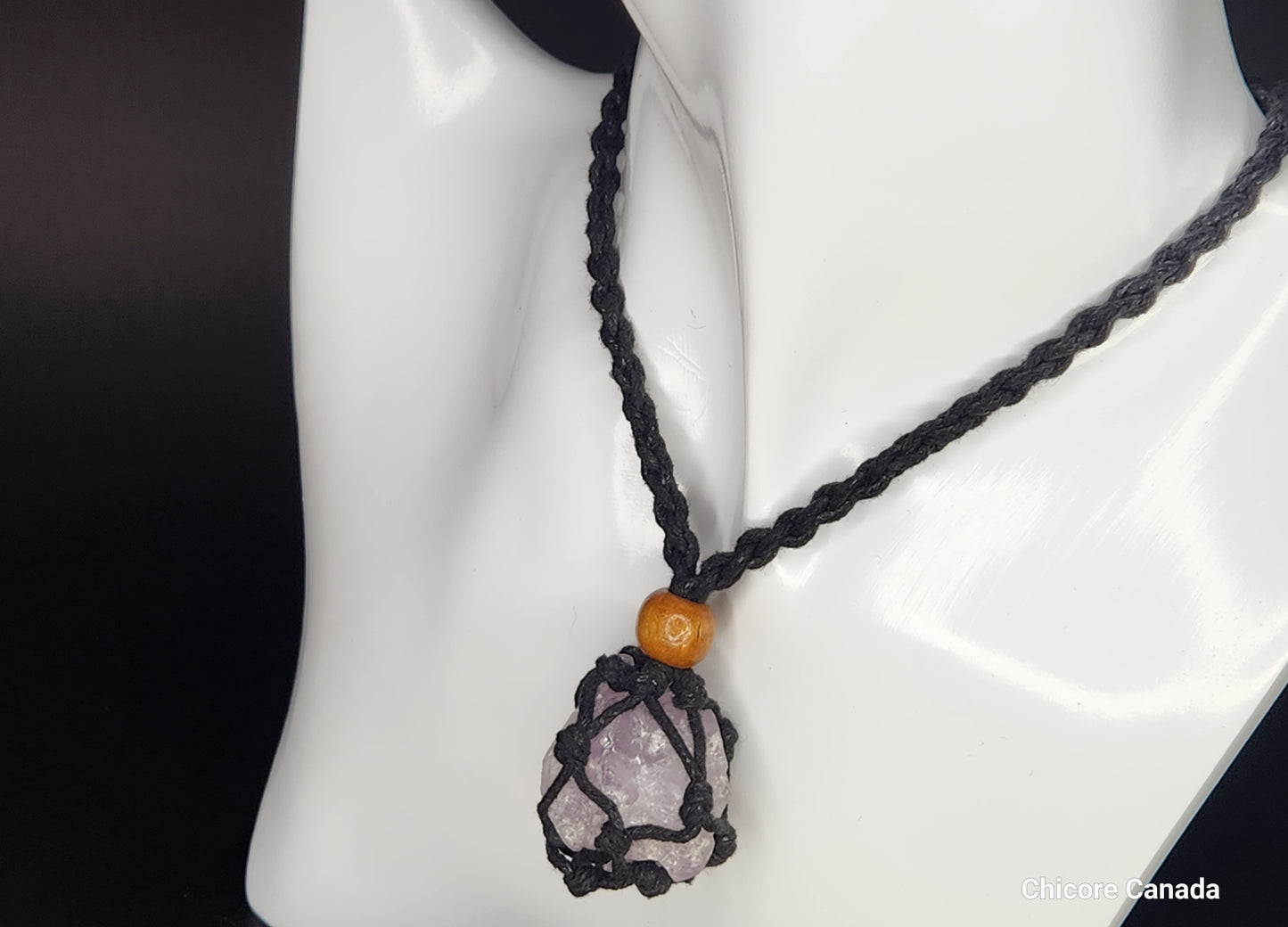 Handmade Raw Amethyst Pendant in Natural Cage with Adjustable Necklace Length