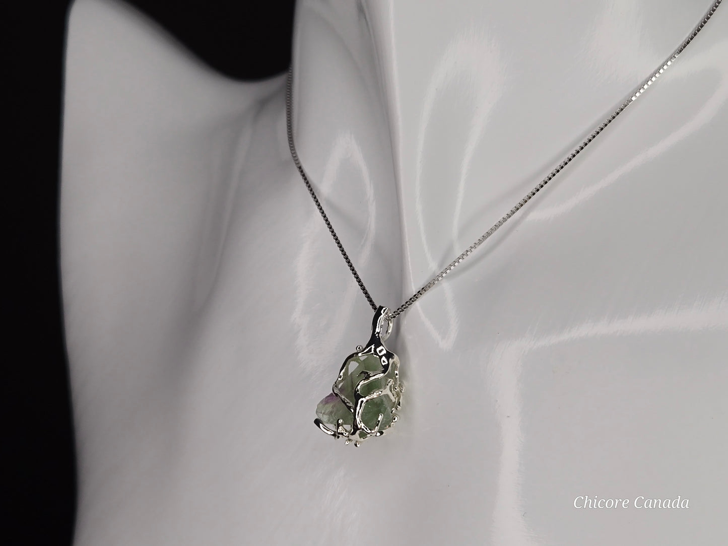 Fluorite for Focus – Raw Crystal Pendant with 925 Sterling Silver Chain
