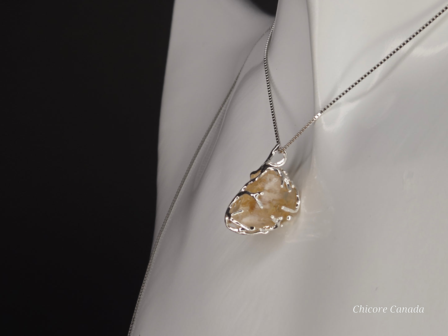 Golden Light – Raw Brazilian Citrine with 925 Sterling Silver Adjustable Necklace