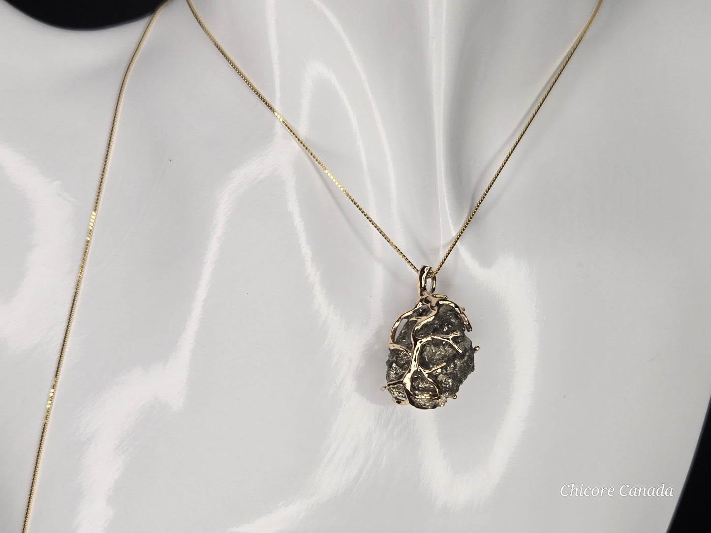 Bold Elegance: Handmade Raw Pyrite Pendant on 925 Sterling Silver Adjustable Necklace