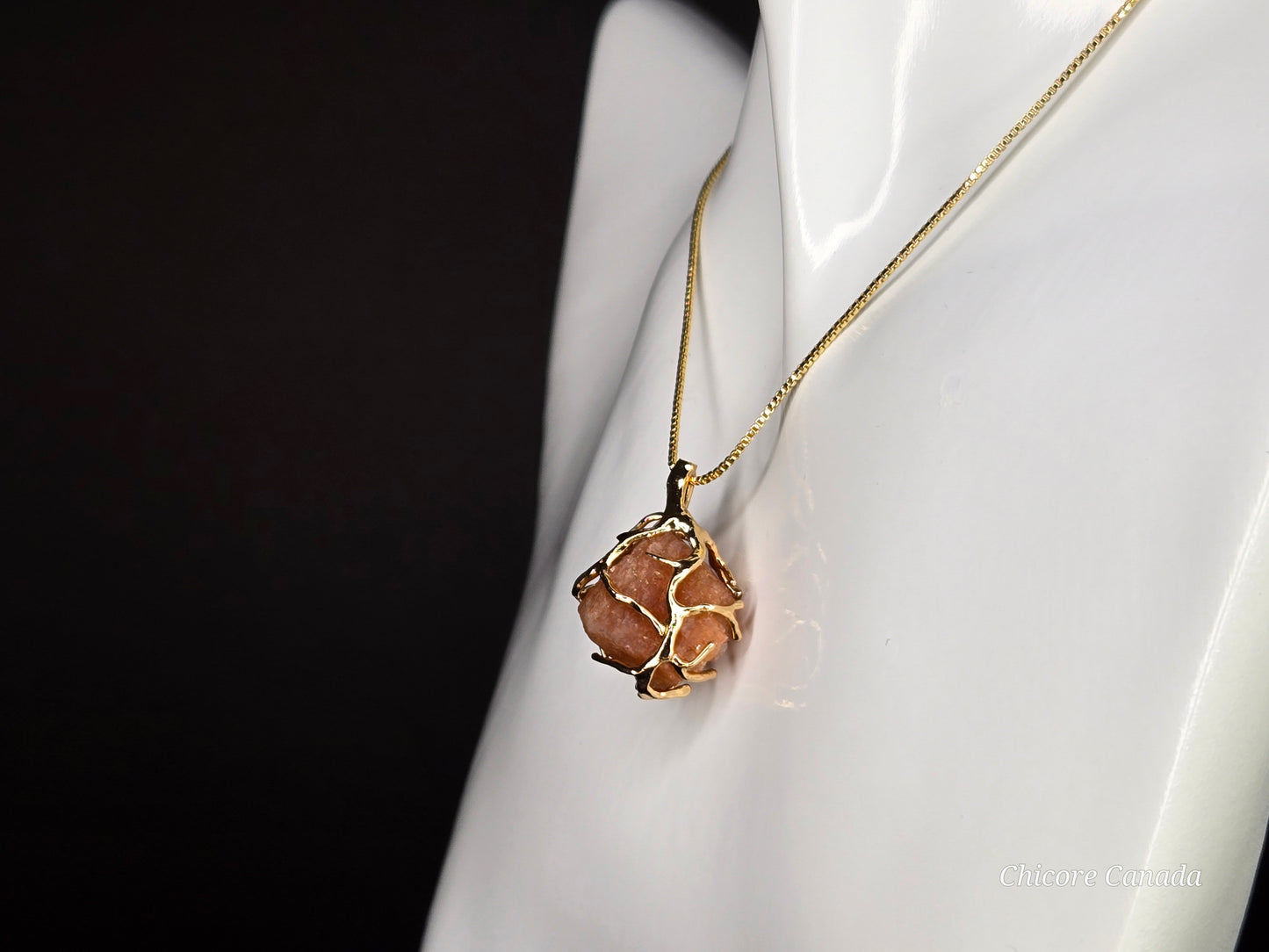 Handcrafted Raw Sunstone Pendant with Adjustable 925 Sterling Silver Necklace