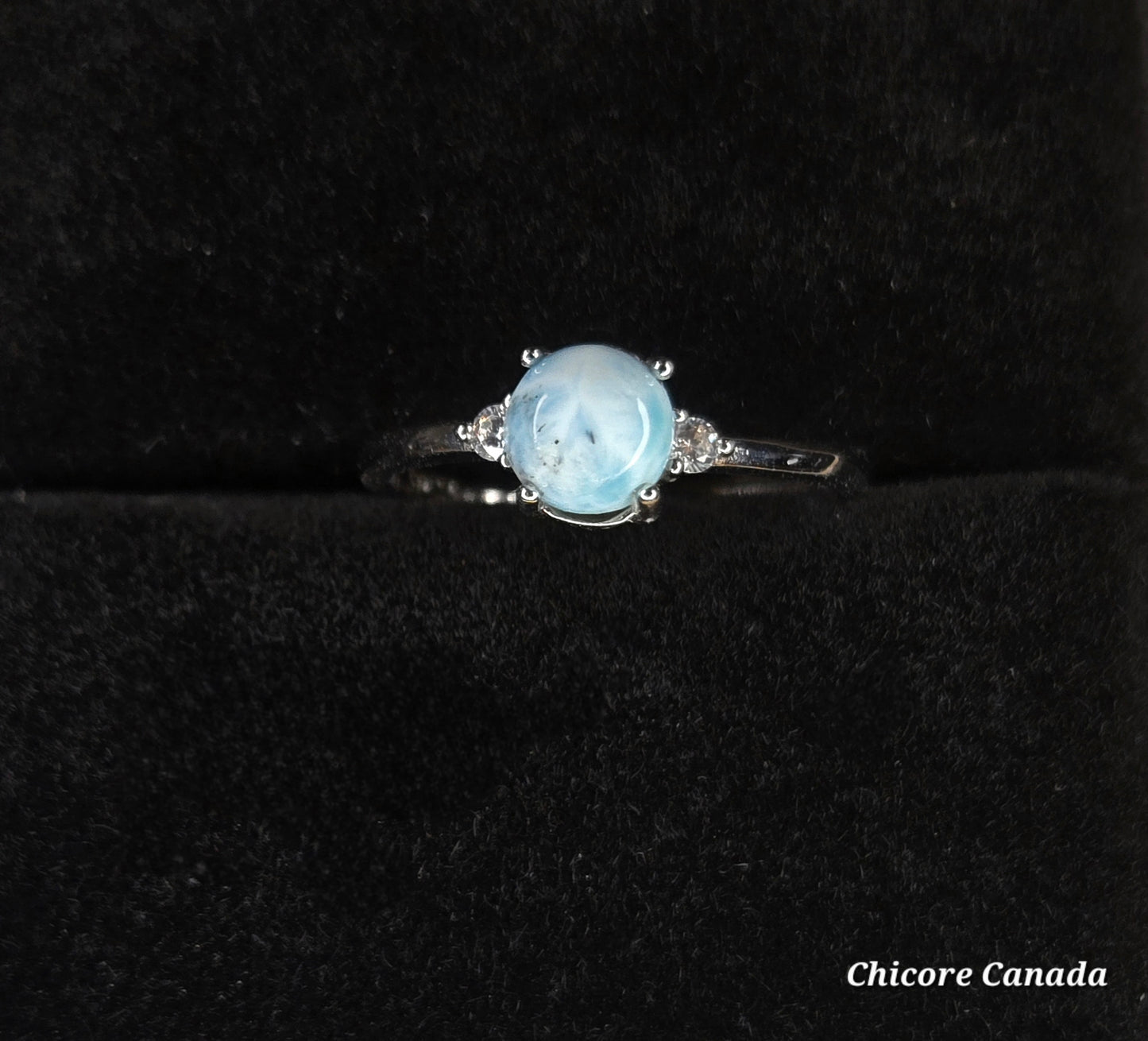 Elegant Sterling Silver Gemstone Jewelry - Handmade Natural Larimar Adjustable Ring