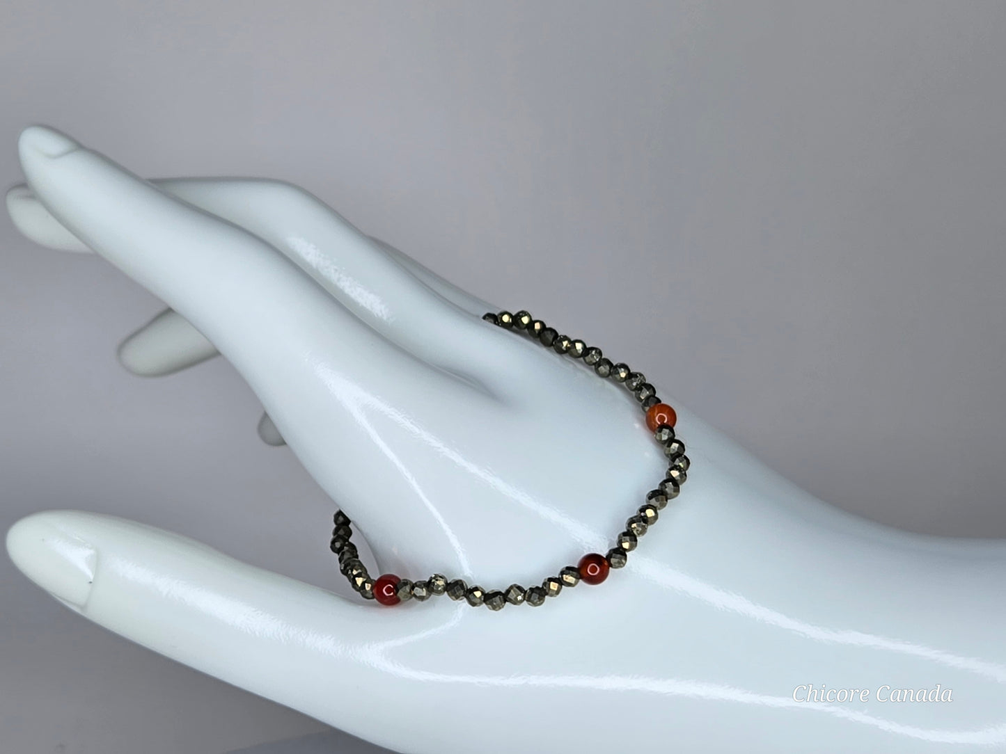 Dainty Pyrite Bracelet with Carnelian Accents – Confidence & Vitality Boost