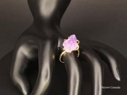 Bague élégante ajustable en améthyste fabriquée à la main