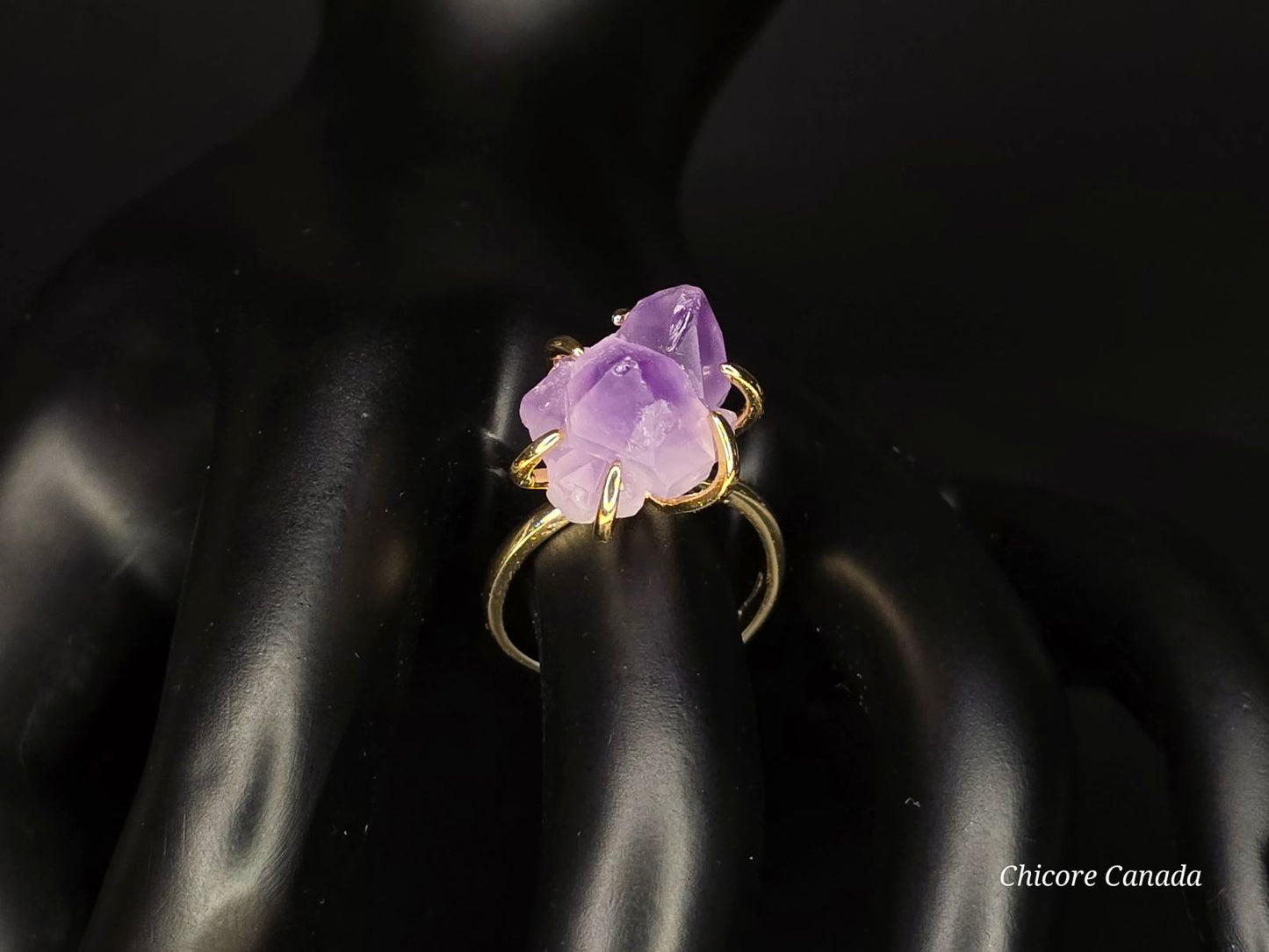 Bague élégante ajustable en améthyste fabriquée à la main