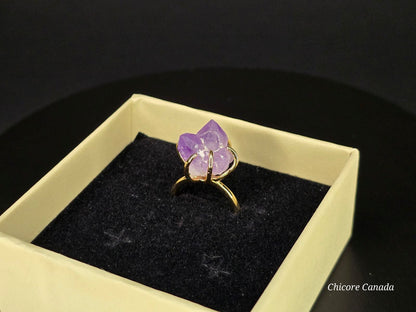 Bague élégante ajustable en améthyste fabriquée à la main