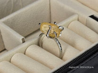 Bague ajustable en pierre de citrine naturelle - Bijoux en pierres précieuses élégants et rayonnants
