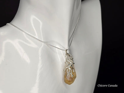 Collier pendentif élégant en citrine brésilienne fait main