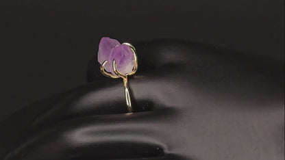 Bague élégante ajustable en améthyste fabriquée à la main