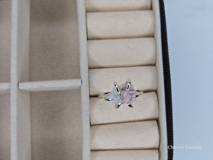 Bague ajustable exquise faite à la main avec tourmaline rose brute