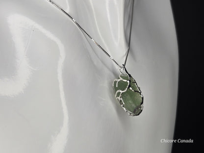 Stone of Clarity & Spiritual Balance - Handmade Raw Fluorite Pendant with Adjustable 925 Sterling Silver Necklace