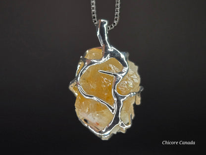 Golden Light – Raw Brazilian Citrine with 925 Sterling Silver Adjustable Necklace
