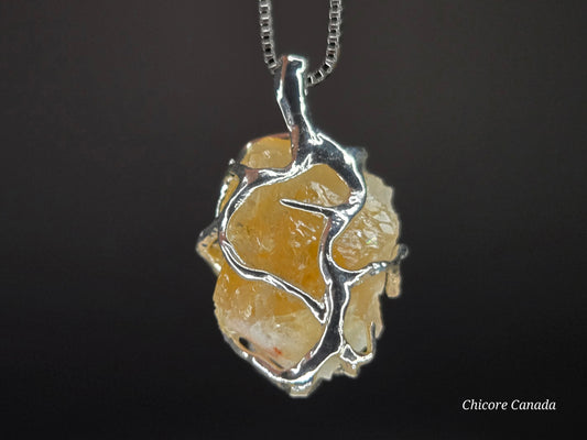 Golden Light – Raw Brazilian Citrine with 925 Sterling Silver Adjustable Necklace