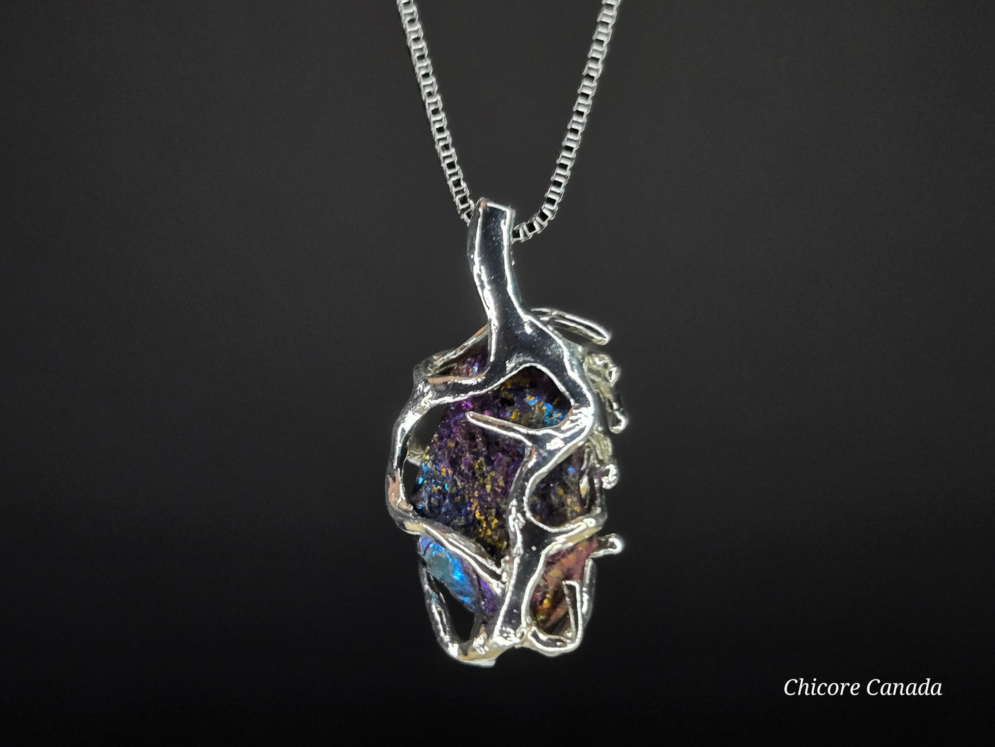 A Handmade Raw Rainbow Pyrite Pendant – Adjustable 925 Sterling Silver Necklace for Strength & Style