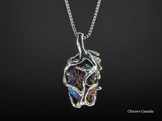 A Handmade Raw Rainbow Pyrite Pendant – Adjustable 925 Sterling Silver Necklace for Strength & Style