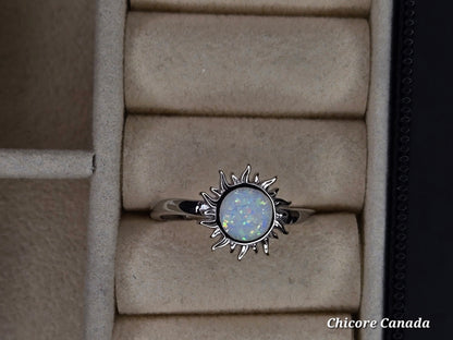 Sun-Shaped 925 Sterling Silver Adjustable Opal Ring – A Radiant Symbol of Strength & Beauty