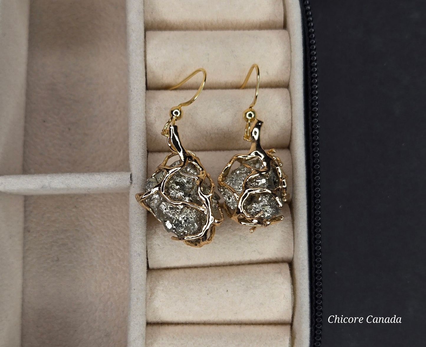 Luxury Handmade Raw Pyrite Earrings – Natural Elegance & Strength