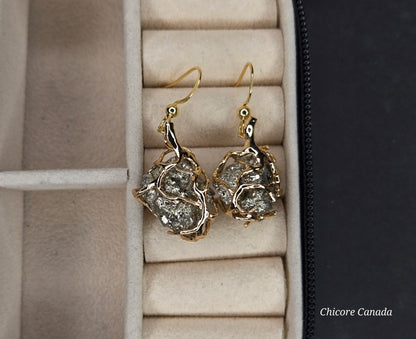 Luxury Handmade Raw Pyrite Earrings – Natural Elegance & Strength
