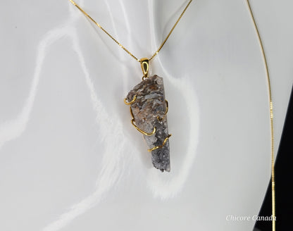 Elegant Agate Geode Pendant in Gold Finish with Adjustable Sterling Silver Necklace