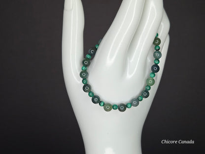 Forest Luxe – Handmade Moss Agate & Malachite Bracelet for Grounding and Sophisticated Renewal