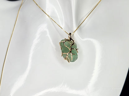 Exquisite Handmade Raw Fluorite Pendant on 925 Sterling Silver Adjustable Necklace