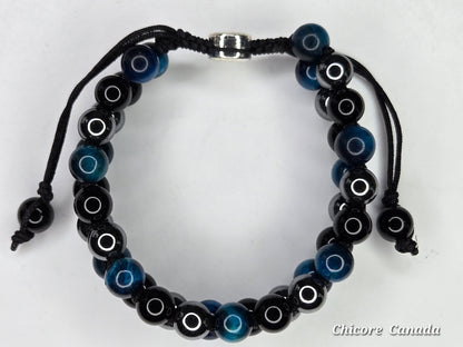 Blue Tiger’s Eye, Obsidian & Hematite Energy Shield - Triple Protection Bracelet