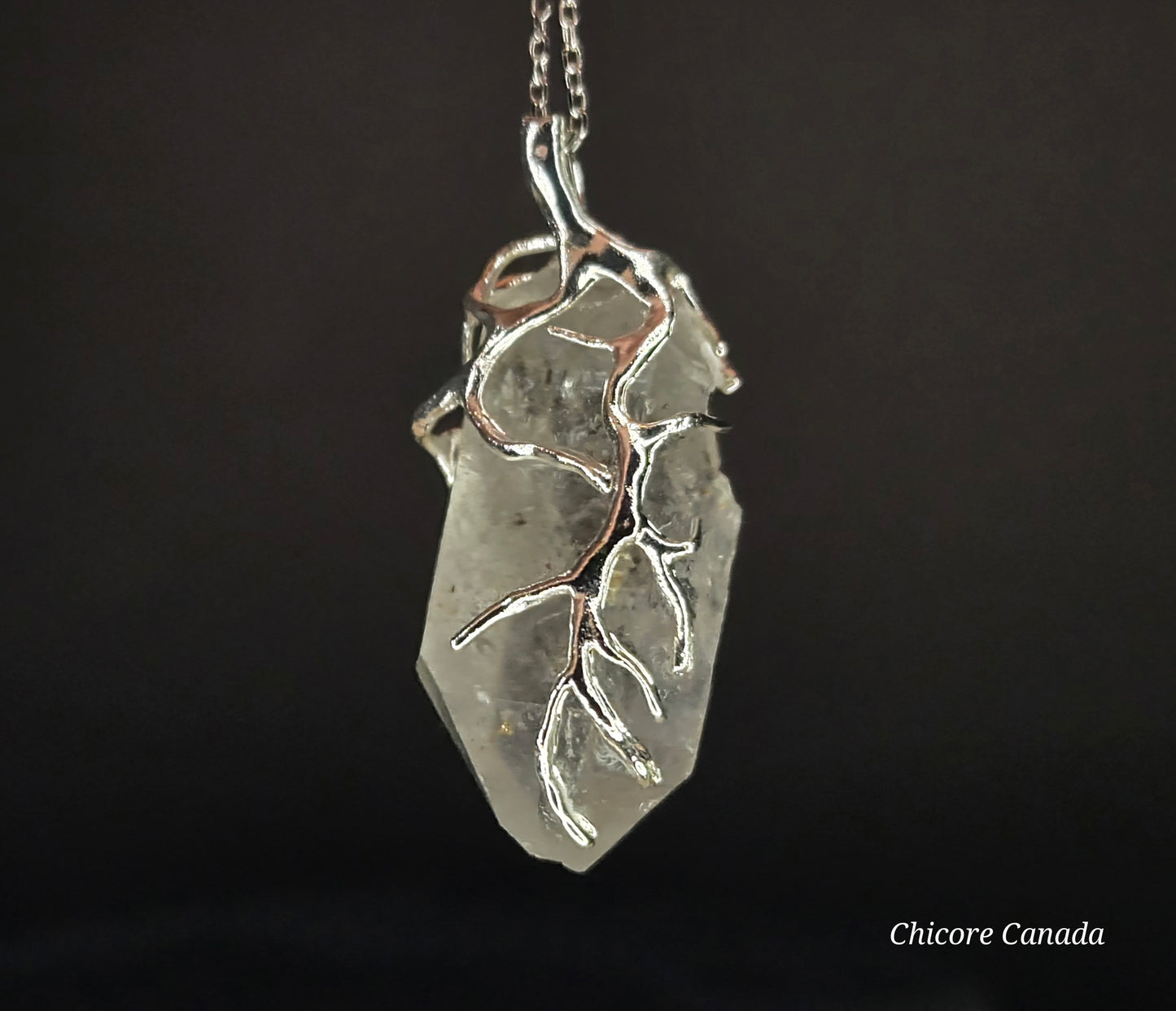 AA Grade Raw Herkimer Diamond Pendant – Handmade Natural Crystal Necklace with Adjustable 925 Sterling Silver