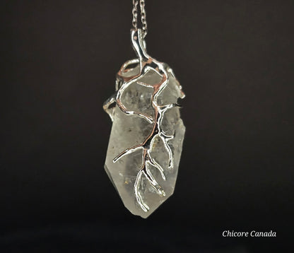 AA Grade Raw Herkimer Diamond Pendant – Handmade Natural Crystal Necklace with Adjustable 925 Sterling Silver