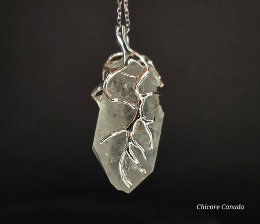 AA Grade Raw Herkimer Diamond Pendant – Handmade Natural Crystal Necklace with Adjustable 925 Sterling Silver