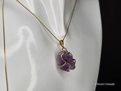 Artfully Crafted Raw Amethyst Pendant Necklace with Adjustable Grace