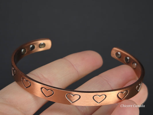 Heartfelt Healing – Solid Copper Magnetic Bracelet with Engraved Hearts