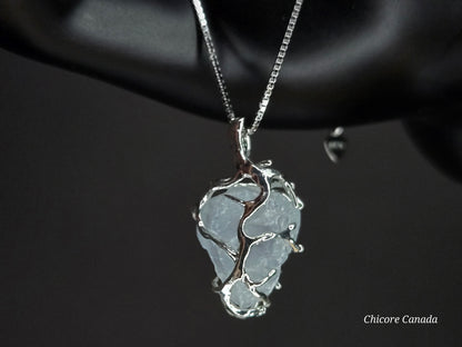 Artisan Raw Celestite Pendant with Adjustable 925 Sterling Silver Necklace