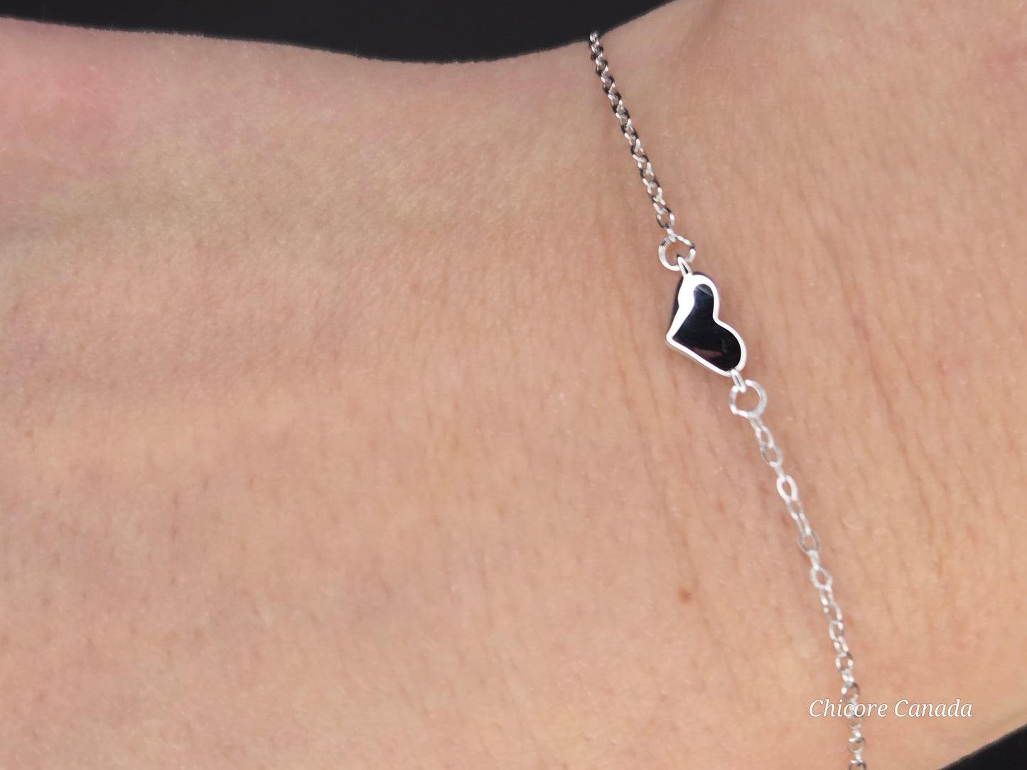 Sterling Silver Adjustable Bracelet with Elegant Delicate Heart Charm
