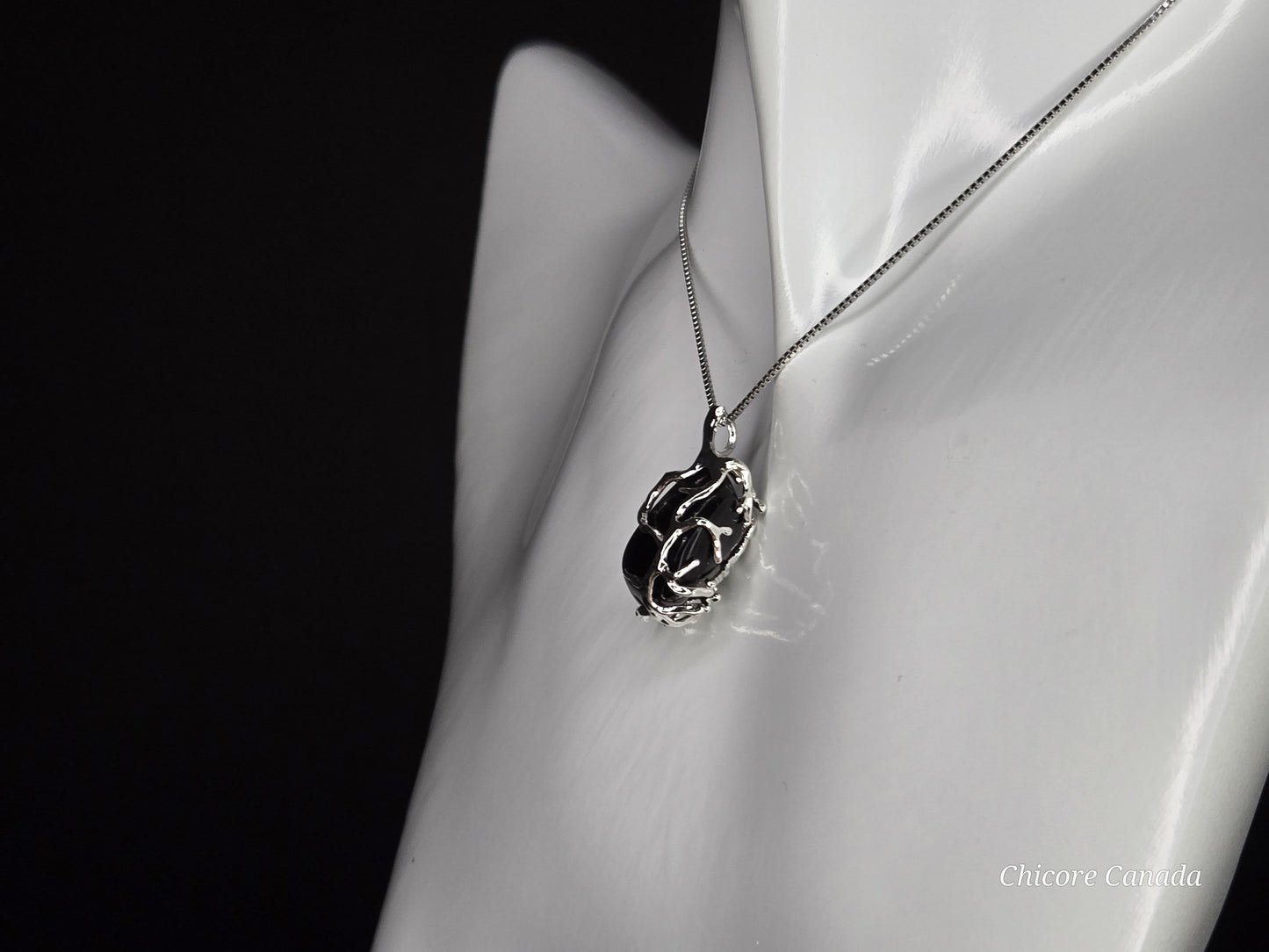 Obsidian Energy Pendant – Sterling Silver Adjustable Necklace