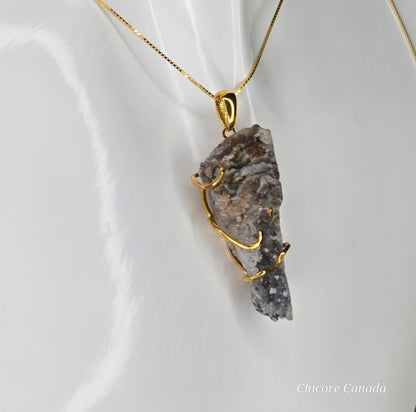 Elegant Agate Geode Pendant in Gold Finish with Adjustable Sterling Silver Necklace