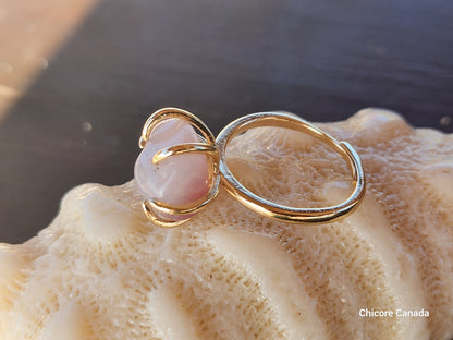 Bague ajustable en quartz rose