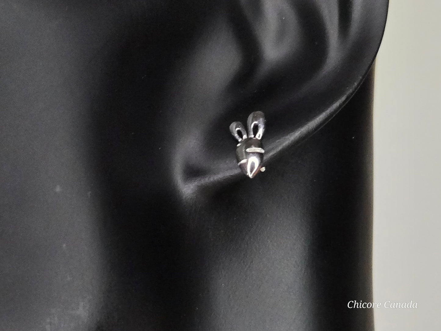 Boucles d'oreilles à tige délicates uniques en argent sterling 925 en forme de lapin et de carotte