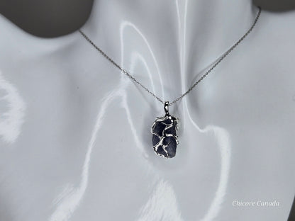 Royal Midnight — Handmade Natural Sapphire Pendant with Adjustable Necklace