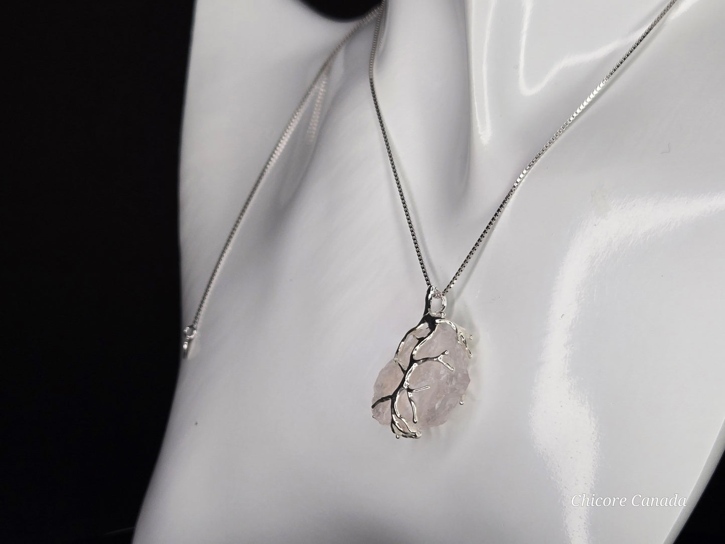 Blush Bloom – Handmade Raw Rose Quartz Pendant with 925 Sterling Silver Adjustable Necklace