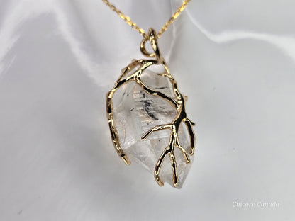 AA Raw Herkimer Diamond Pendant Necklace – Handmade Natural Crystal on Adjustable 925 Sterling Silver Chain - April Birthstone Jewelry