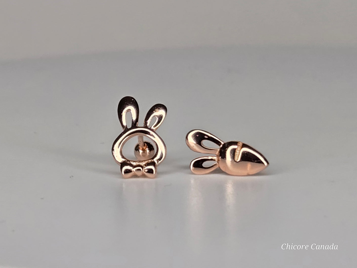 Boucles d'oreilles à tige irrégulières en argent sterling 925 de luxe en forme de lapin et de carotte délicats