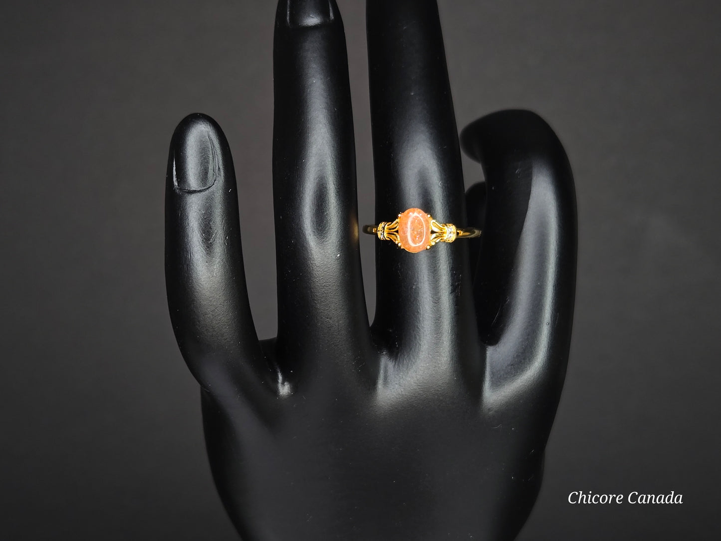 Delicate Adjustable 925 Sterling Silver 18K Gold Plated Sunstone Ring