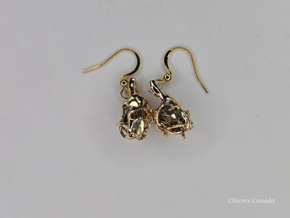 Artisan Raw Pyrite Drop Earrings – Natural Beauty in Gold Tones